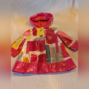 2/30$ GAP Girls' Pink Multi-Block Glossy Hooded Raincoat